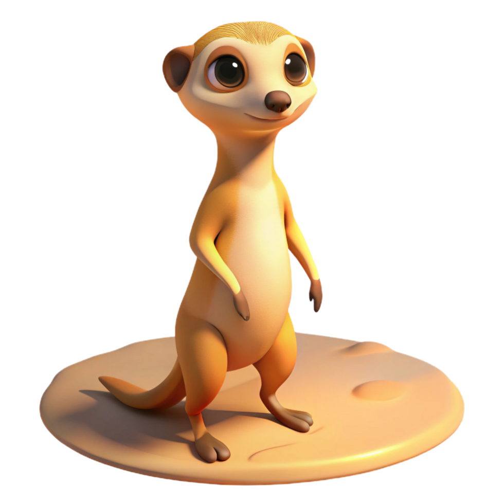 magnificent traditional A curious meerkat standing on its hind legs in the scorching desert sun, casting a long, dramatic shadow. Cartoon style, warm color palette genuine png