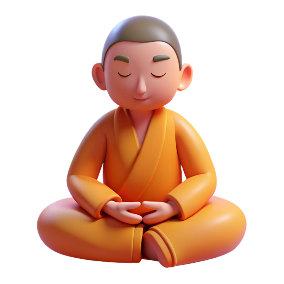 impressive iconic Portrait of a serene monk meditating, illuminated by soft, diffused light, in a minimalist style png