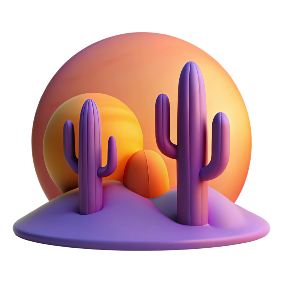 quintessential urban A desert landscape at sunset, warm orange and purple hues, cacti silhouettes, minimalist style gallery standard png