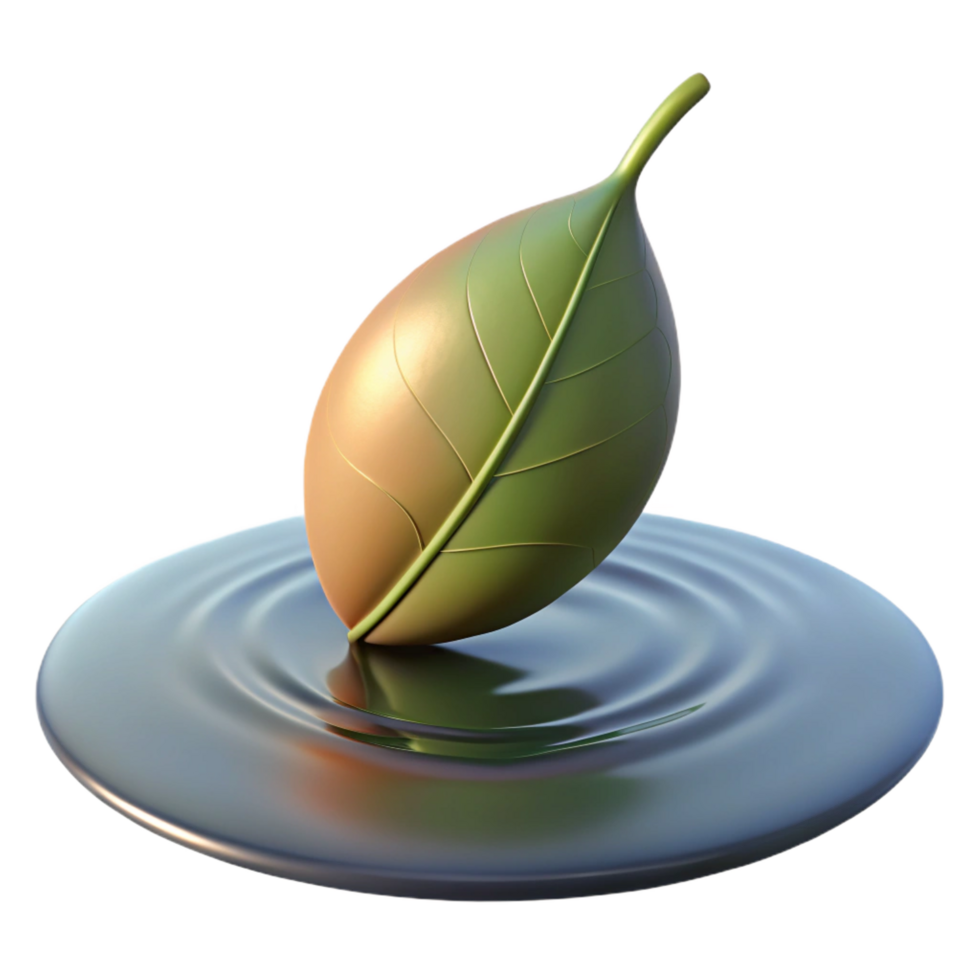 reflective glorious A single leaf floating on still water, minimalist composition, soft, diffused light, contemplative mood, masterfully captured png