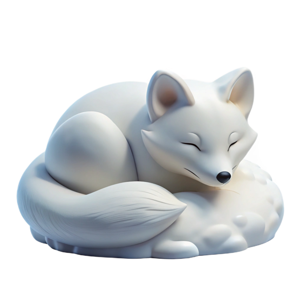 captivating distinctive A lone arctic fox curled up in the snow, its white fur blending seamlessly with the landscape, in a serene, minimalist style png