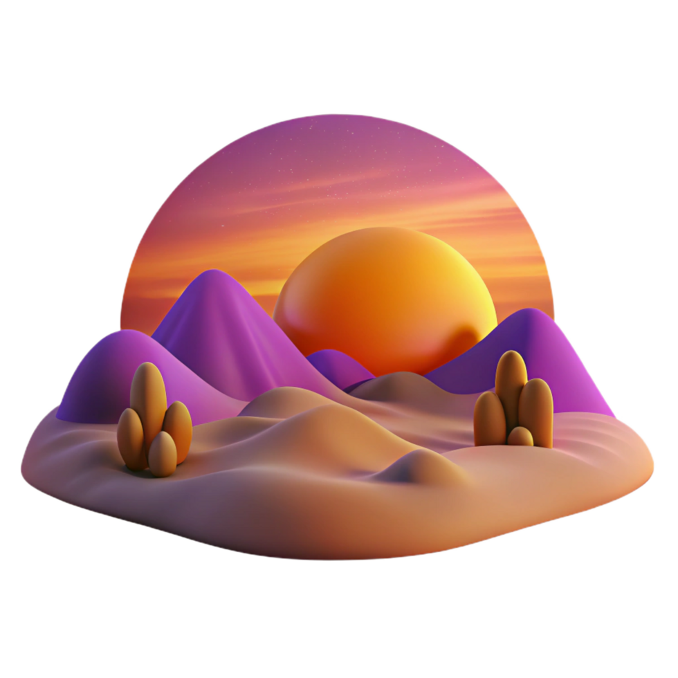striking geometric A desert landscape at sunset, warm orange and purple hues, cinematic style 4K png