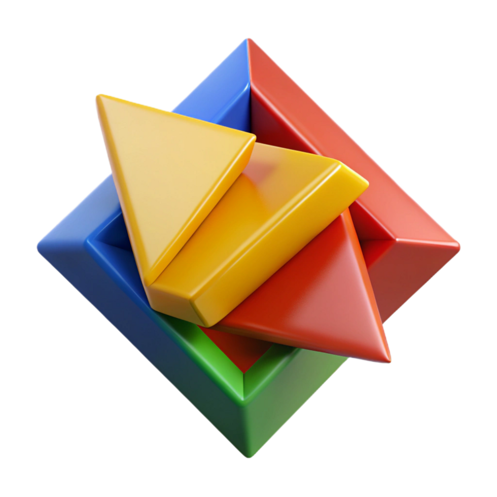 glorious inspired A dynamic composition of intersecting planes in vibrant primary colors, illuminated by sharp, contrasting light, cubist style png