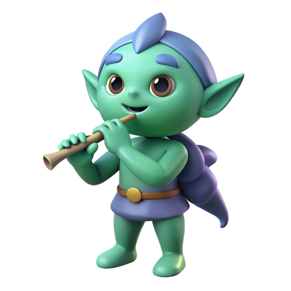 whimsical serene A mischievous sprite playing a flute in a sunlit meadow, Impressionist style original png