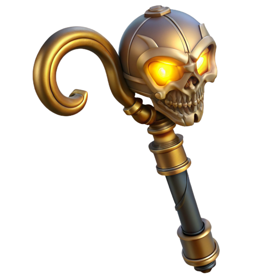 picturesque dreamy nordic A steampunk cane, topped with a brass skull and intricate carvings, leaning against a wall, dim gaslight masterfully captured png