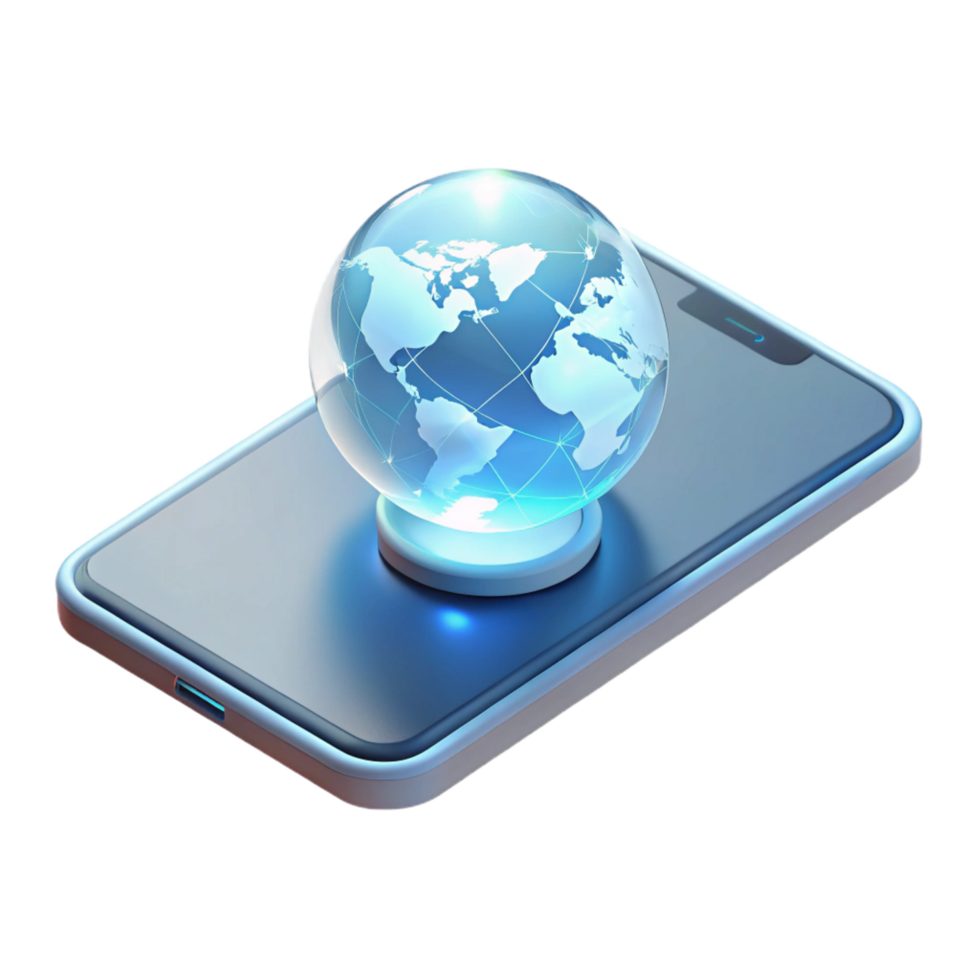 hypnotic energetic victorian A levitating transparent smartphone displaying a holographic world map, illuminated by a soft white light in a minimalist style sharp png
