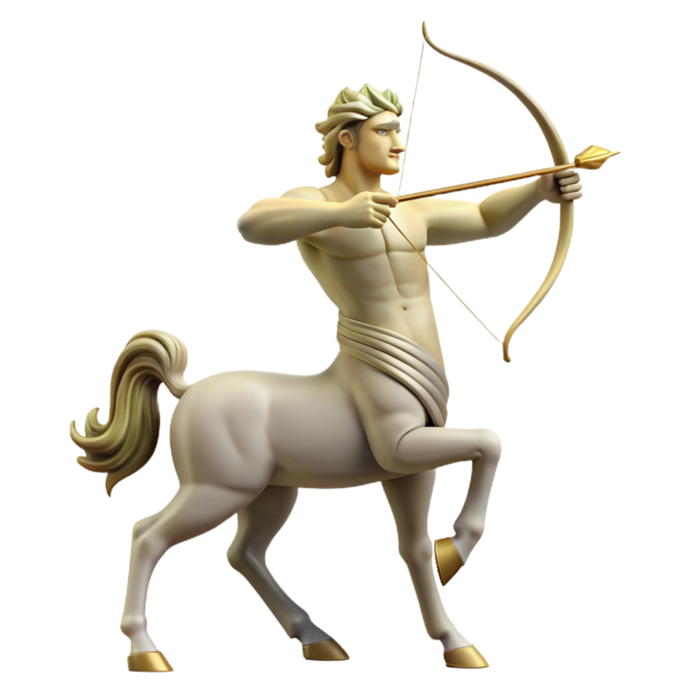 captivating unforgettable A wise Centaur teaching archery in a sunlit forest clearing, classical Greek sculpture style png