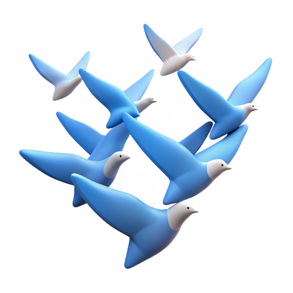 elegant dreamy tropical A flock of birds flying in a V formation against a clear blue sky, minimalist style, serene and peaceful professional png