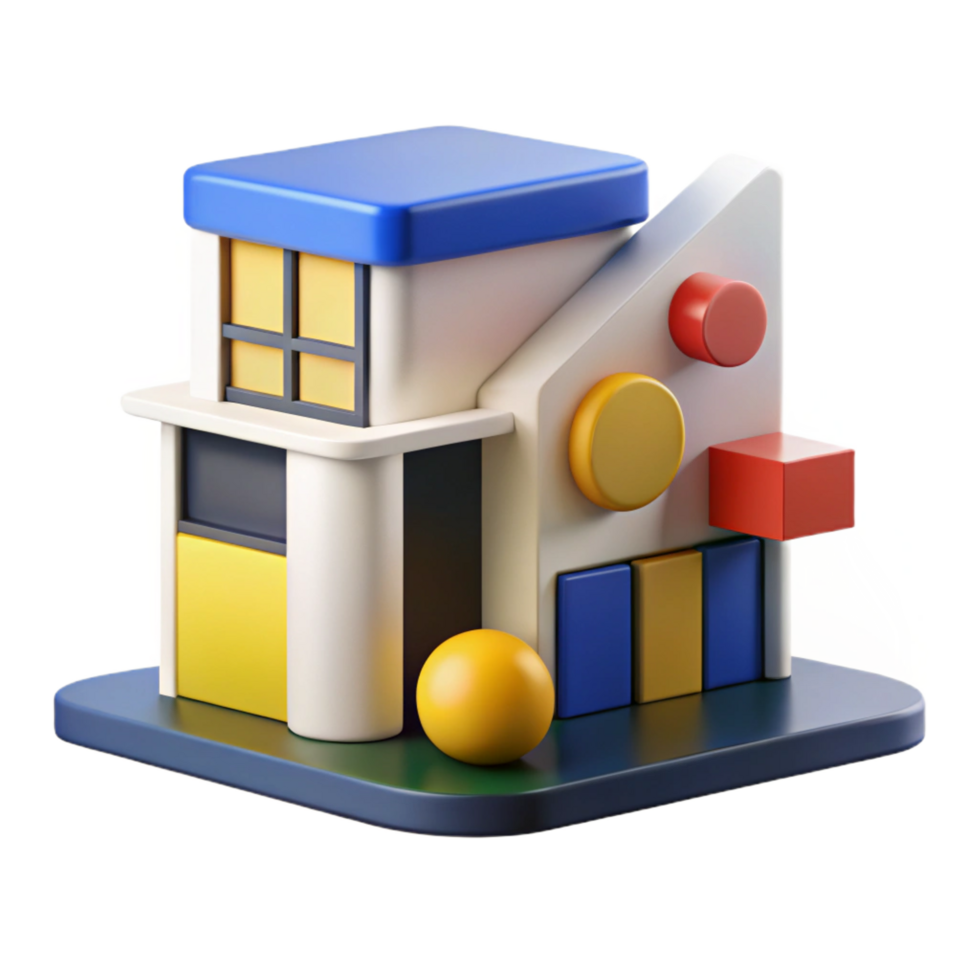 sought after traditional A Bauhaus style house, geometric shapes, primary colors, minimalist style elite png