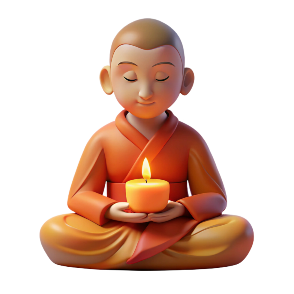 dramatic remarkable Portrait of a serene monk meditating in a lotus position, illuminated by the soft glow of candlelight png