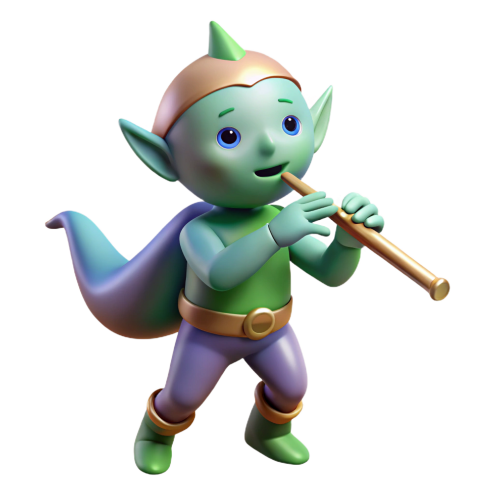tranquil hypnotic A mischievous sprite playing a flute in a sunlit meadow, Impressionist style 4K png
