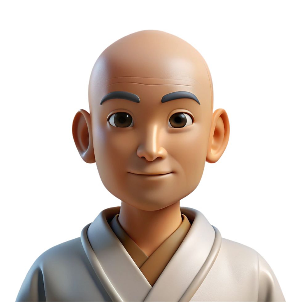 harmonious fascinating Portrait of a serene monk with a peaceful expression and shaved head, wearing simple robes, lit by soft natural light, spiritual art style high resolution png