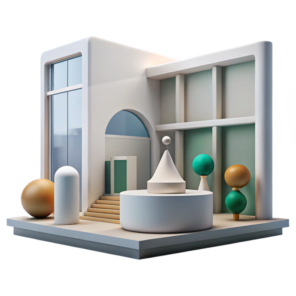 dramatic vintage A modern art museum, white walls, large windows, abstract sculptures, minimalist, clean lines, museum quality png