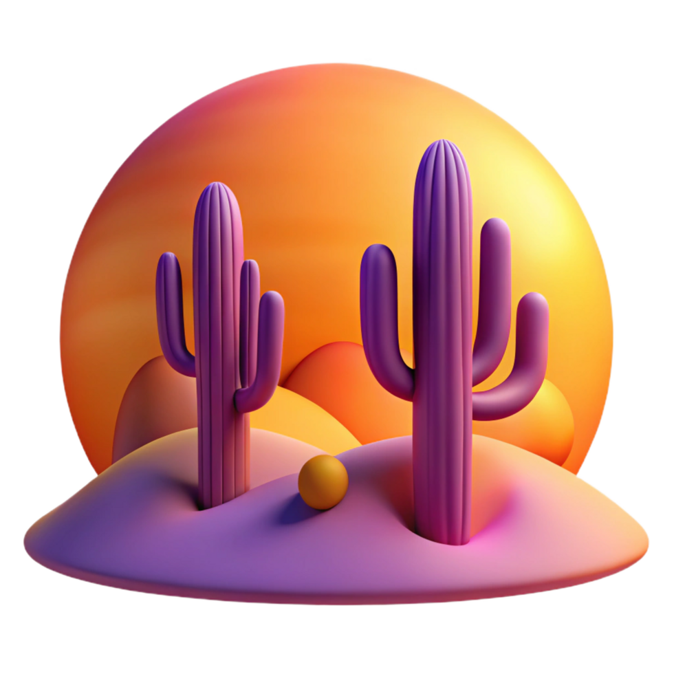 acclaimed abstract A desert landscape at sunset, warm orange and purple hues, cacti silhouettes, minimalist style crisp png