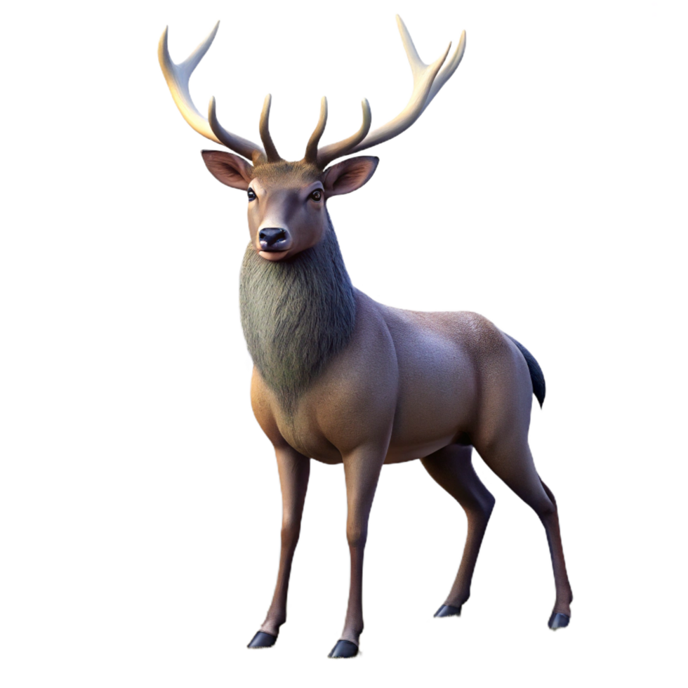 quintessential artistic A majestic stag with large antlers standing in a misty forest, soft, diffuse lighting, rendered in a painterly style refined png