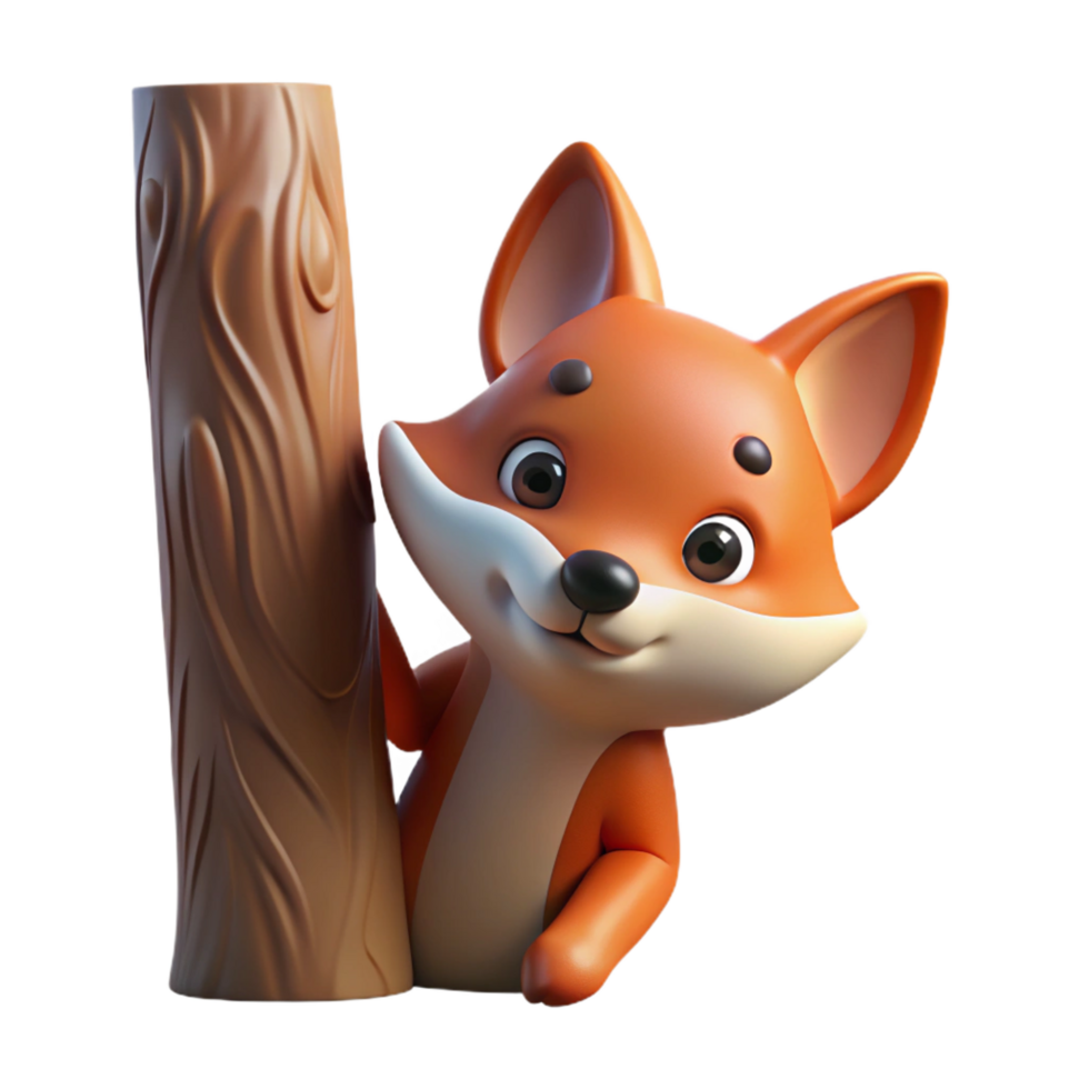 extraordinary inspired A curious fox peering out from behind a tree, illuminated by soft morning light, illustrated in a storybook style png