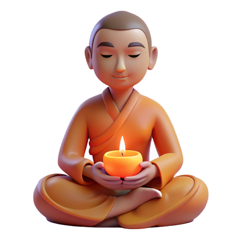 romantic elegant Portrait of a serene monk meditating in a lotus position, illuminated by the soft glow of candlelight authentic png