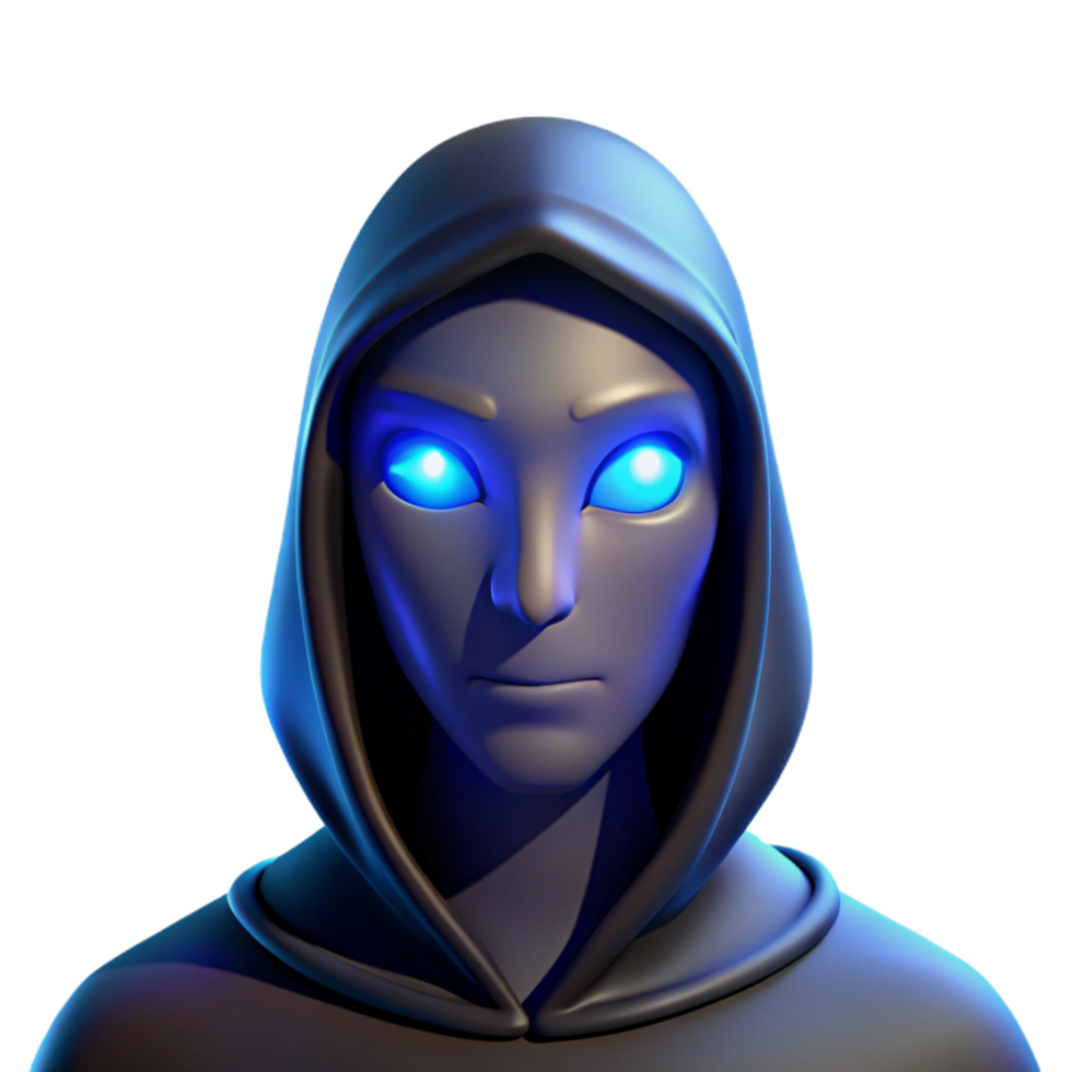 distinguished elegant Portrait of a mysterious figure shrouded in shadows, with only their piercing blue eyes visible, lit by a single ray of moonlight, surrealist style crisp png