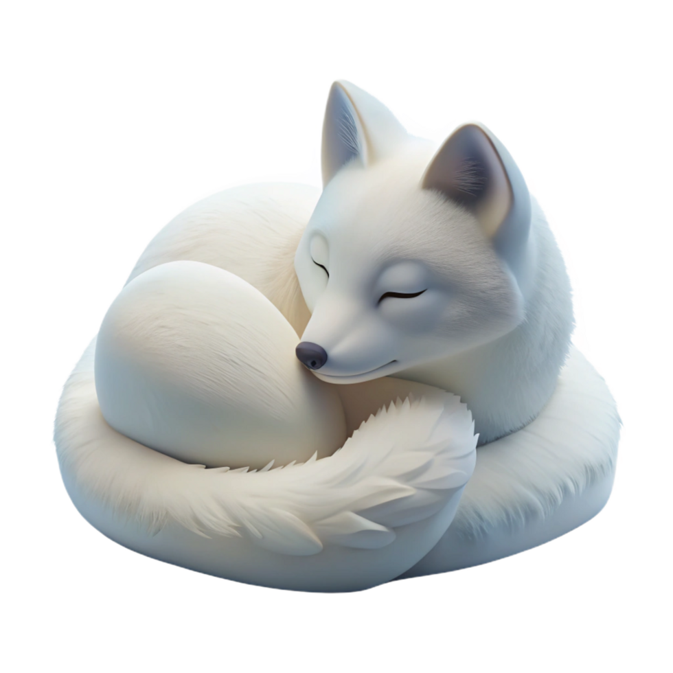 dazzling iconic A lone arctic fox curled up in the snow, its white fur blending seamlessly with the landscape, in a serene, minimalist style png
