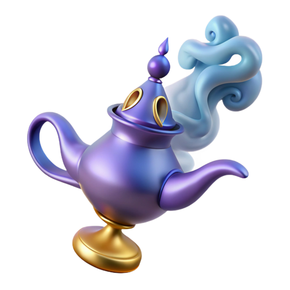 tranquil beautiful A powerful djinn emerging from a magic lamp, swirling smoke, orientalist style artisan png