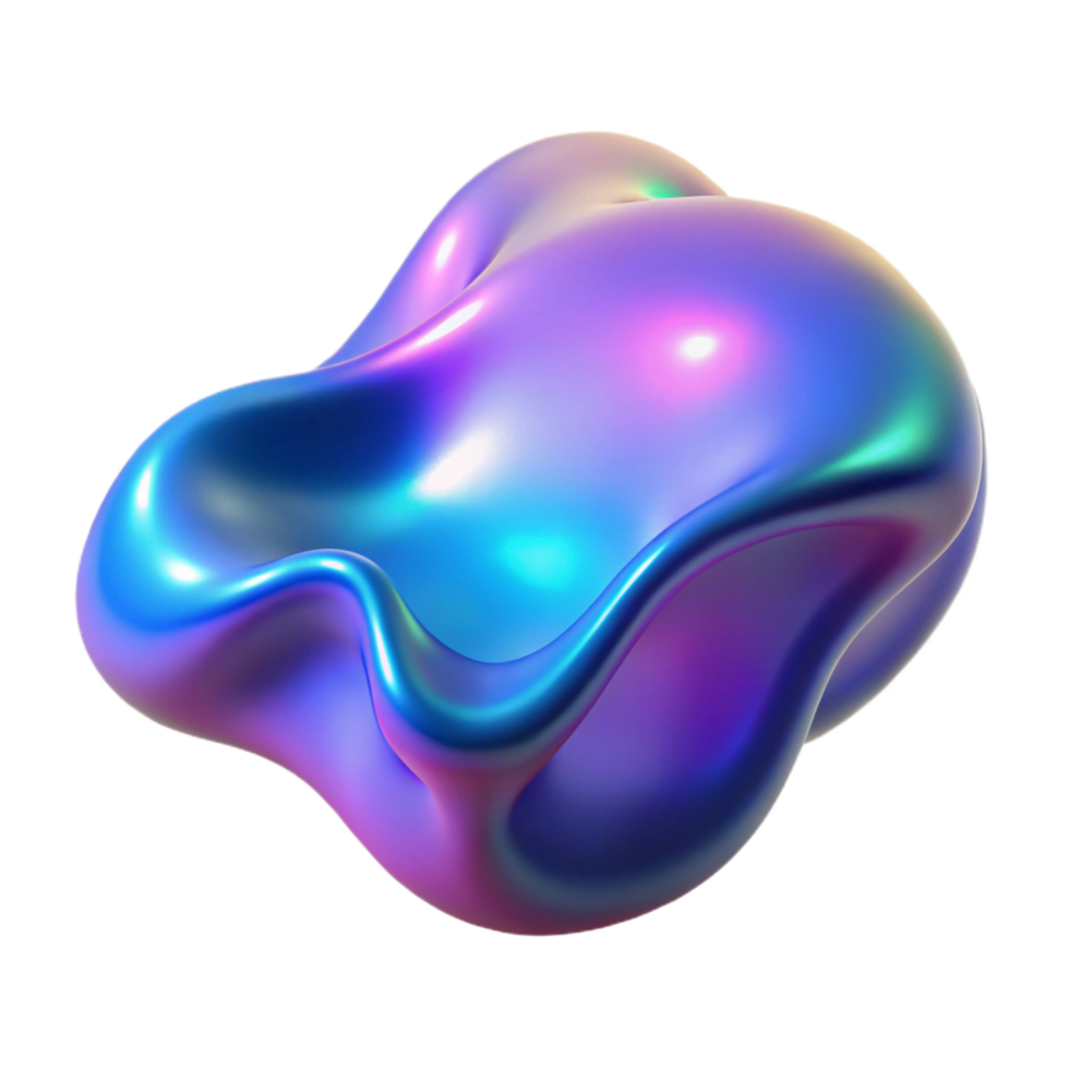 standout avant garde A fluid, morphing blob of iridescent liquid in shades of blue and pink, illuminated by a shifting, holographic light, surrealist style luxury png