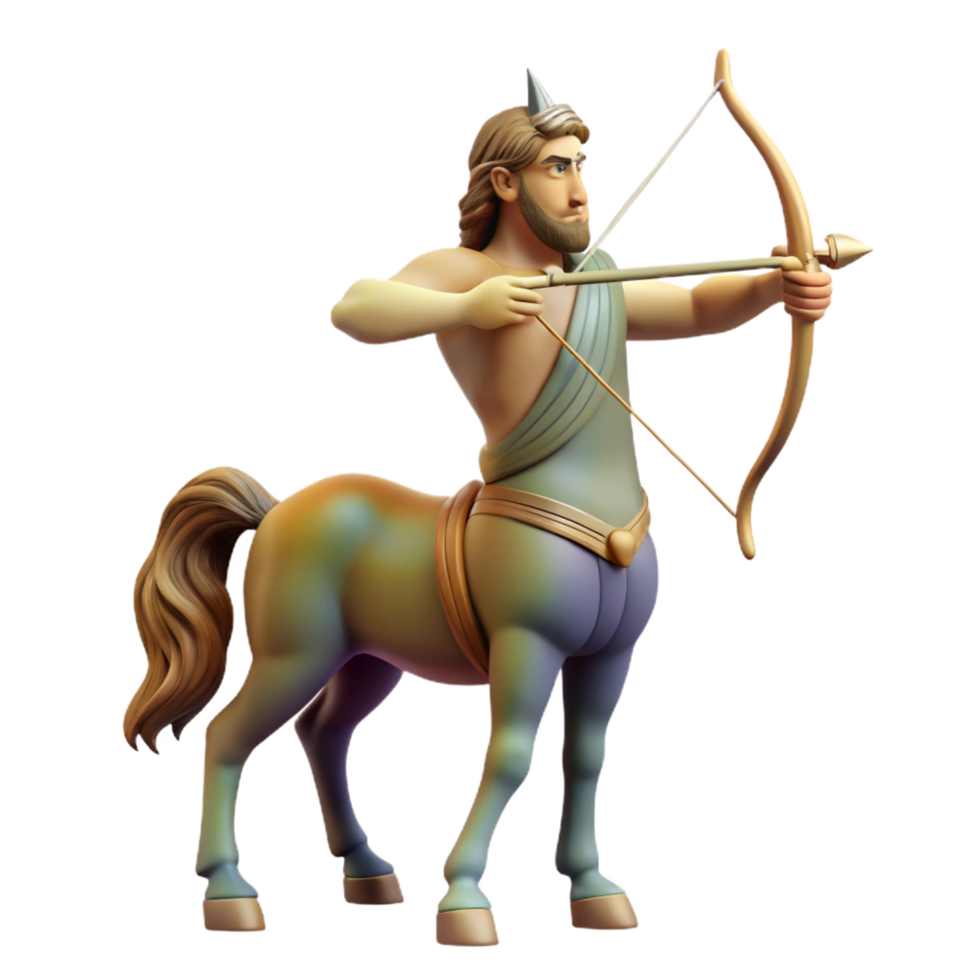 wonderful dreamy creative A wise Centaur teaching archery in a sunlit forest clearing, classical Greek sculpture style detailed png