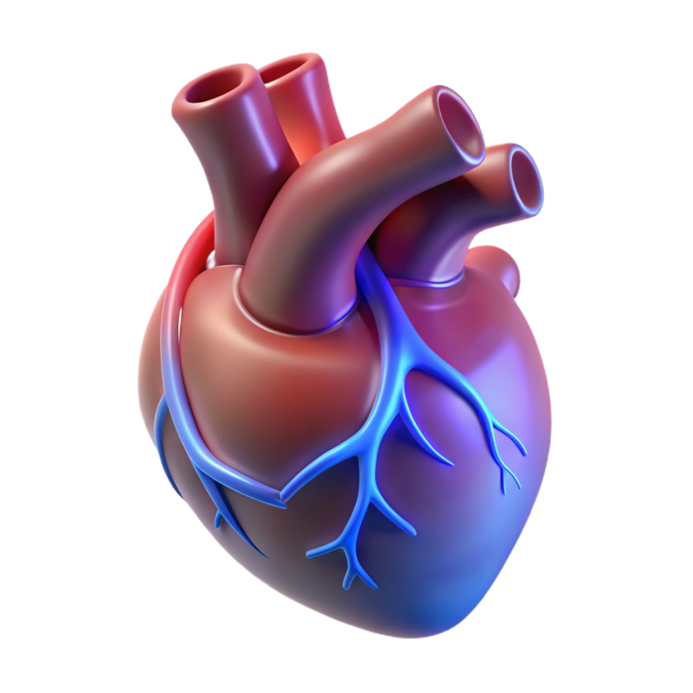 serene industrial A digital rendering of a human heart, anatomical details, glowing veins, medical illustration style masterfully captured png