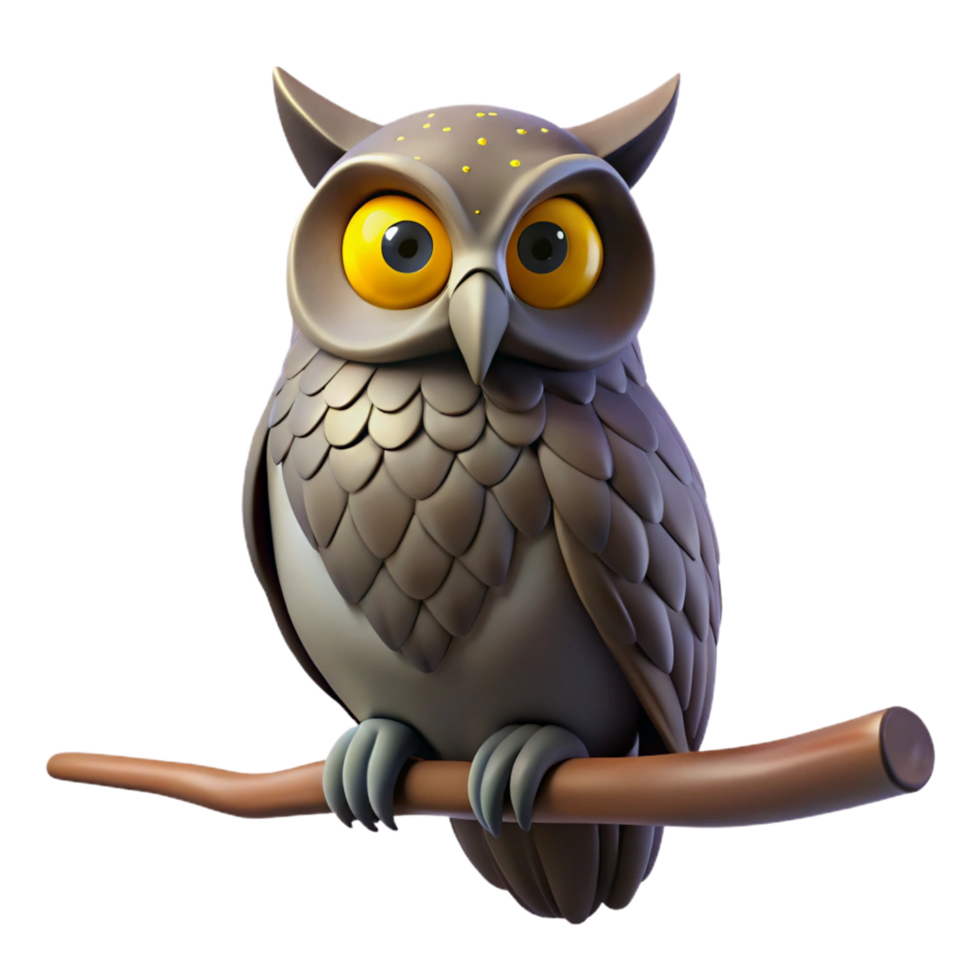 sumptuous notable A wise old owl perched on a gnarled branch, its piercing yellow eyes staring intently, illuminated by the soft glow of moonlight, in a detailed, realistic style png