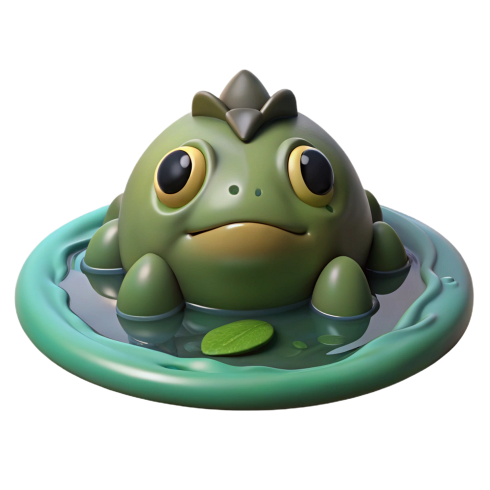 melancholic radiant A lone kappa lurking in a murky pond, its hollow head filled with water, under a gloomy sky. Japanese folklore style exclusive png