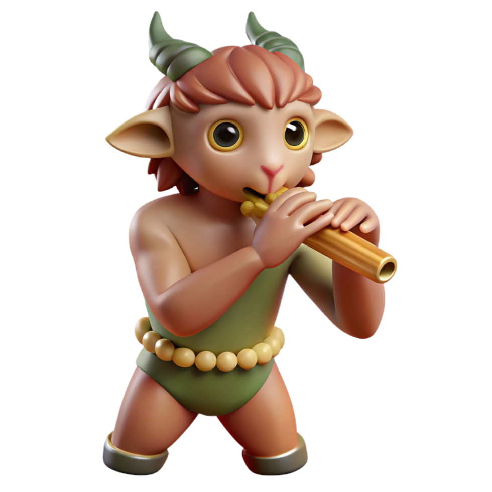 iconic art deco A mischievous satyr playing a pan flute in a sun drenched forest glade, Impressionist style, soft focus genuine png