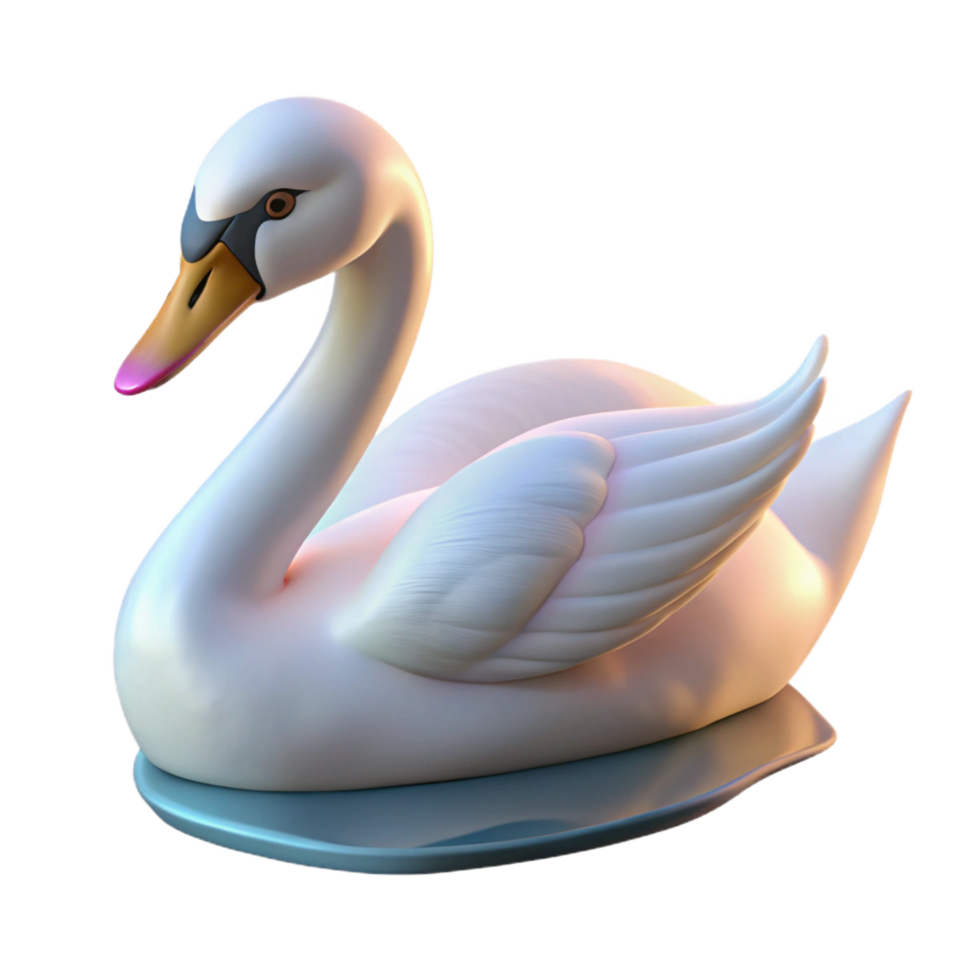 notable elegant A graceful swan gliding across a still lake, serene morning light, rendered in a soft, romantic style refined png