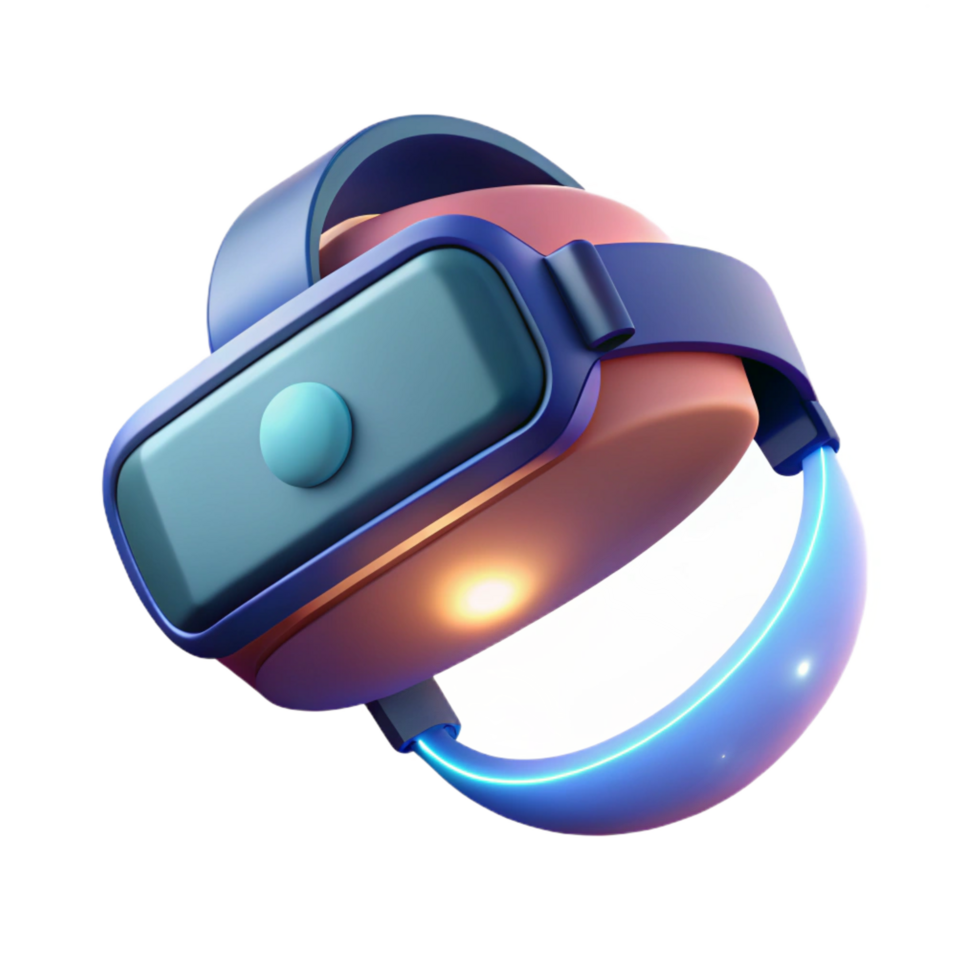splendid intense vintage A virtual reality headset floating in mid air, glowing with an inner light, dark lighting, minimalist style handcrafted png