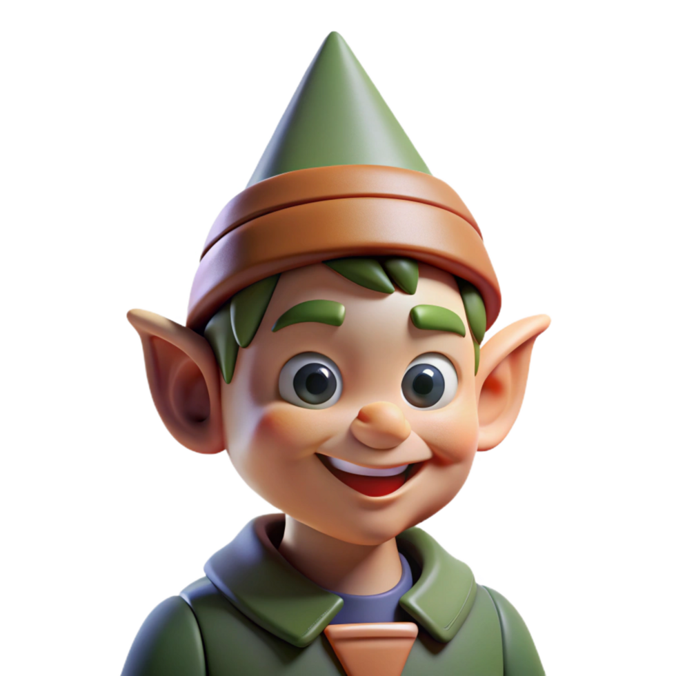 passionate elegant Portrait of a mischievous gnome with a pointed hat and a mischievous grin, lit by dappled forest light, illustrated in a whimsical cartoon style exclusive png