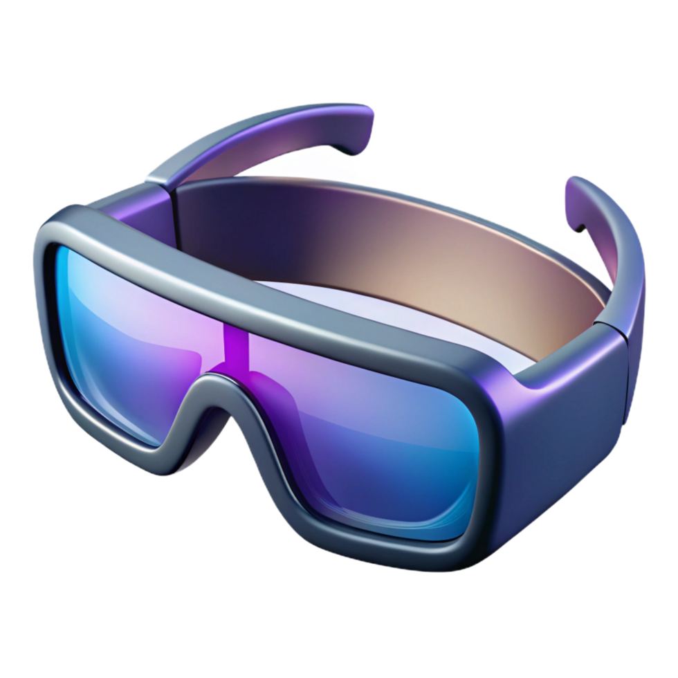 fascinating quintessential A pair of augmented reality glasses displaying a virtual interface, sleek design, reflections in the lenses, product photography style png