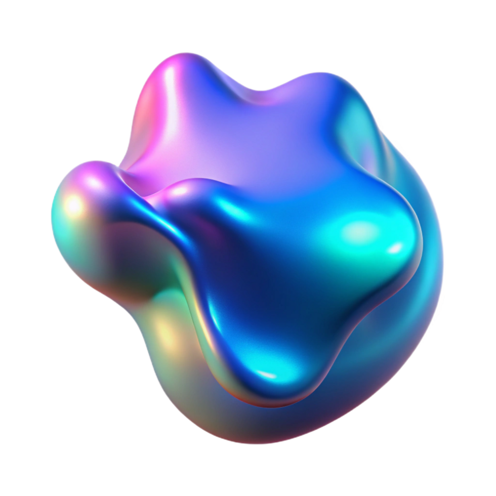mysterious enchanting A fluid, morphing blob of iridescent liquid in shades of blue and pink, illuminated by a shifting, holographic light, surrealist style studio quality png
