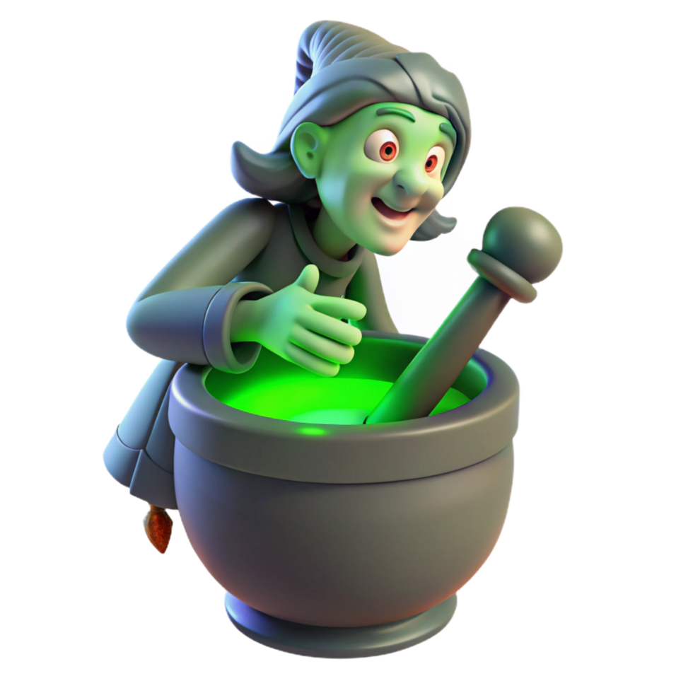 exemplary victorian A wise Baba Yaga flying in her mortar and pestle, eerie green lighting, Slavic folklore style high resolution png
