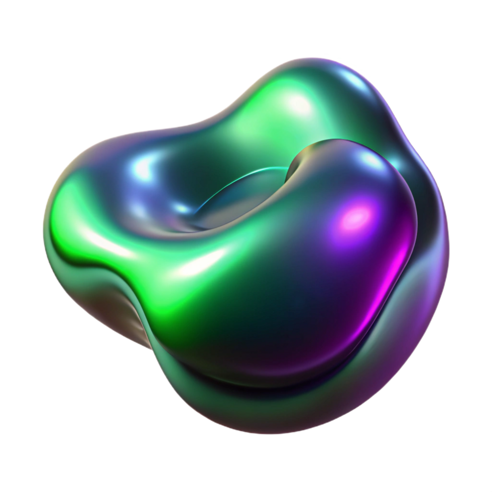 impressive bold urban A fluid, morphing blob of metallic liquid in shades of purple and green, illuminated by a shifting, iridescent light, surrealist style flawless png