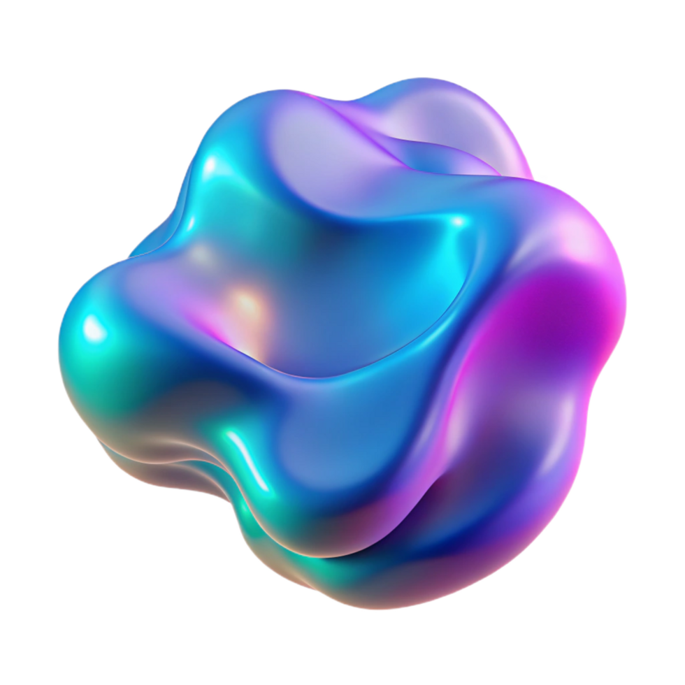 reflective dramatic A fluid, morphing blob of iridescent liquid in shades of blue and pink, illuminated by a shifting, holographic light, surrealist style ultra HD png