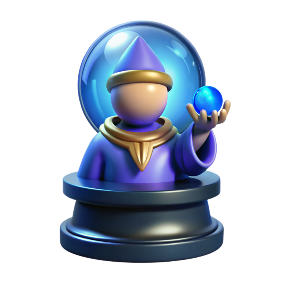 elegant dynamic abstract A wise oracle gazing into a crystal ball, mystical blue lighting, fantasy art style authentic png