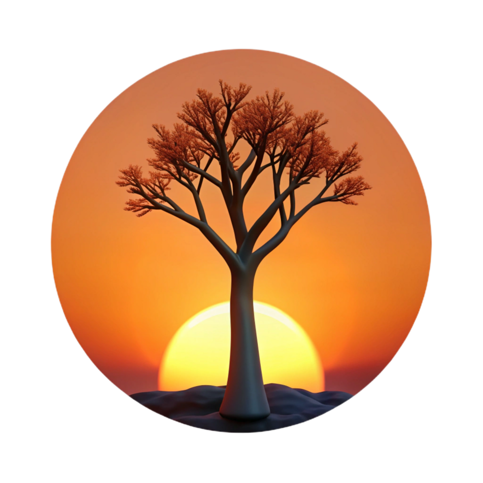 unparalleled industrial A lone tree silhouetted against a fiery sunset, dramatic lighting, stark contrast, minimalist style ultra HD png