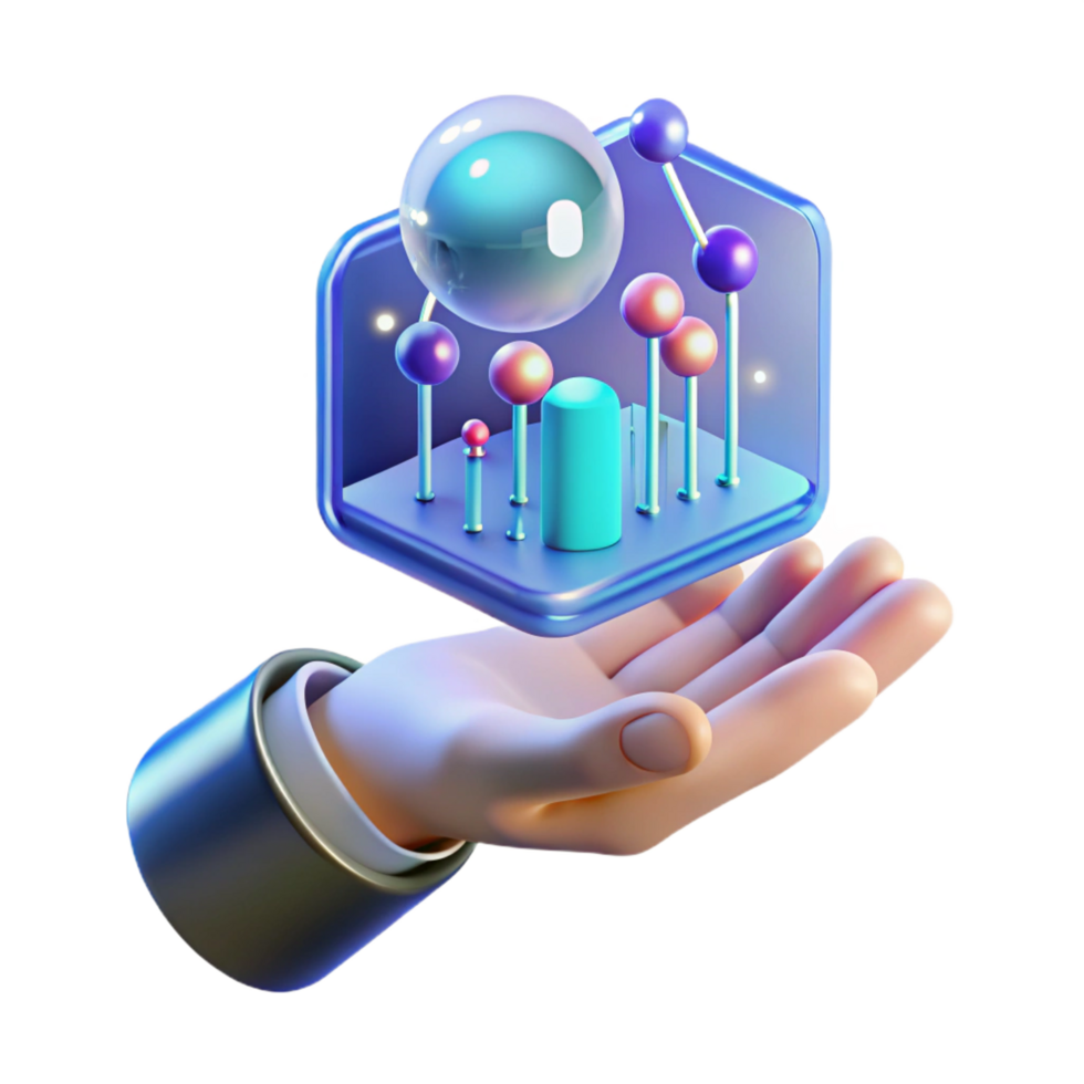 captivating unparalleled A holographic interface, displaying complex data streams, floating in front of a user s hand. Cool lighting, minimalist style png