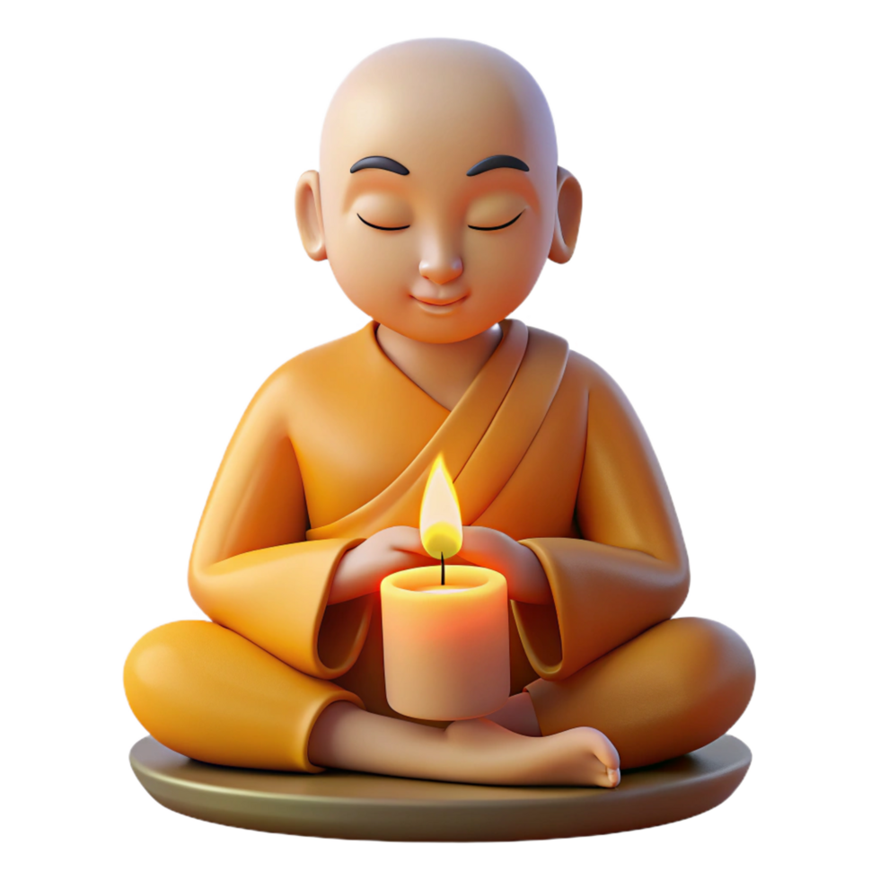 nostalgic alluring Portrait of a serene monk meditating in a lotus position, illuminated by the soft glow of candlelight premium png