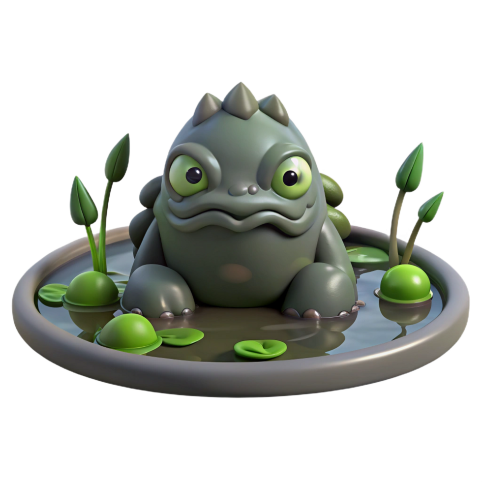 beautiful memorable A mischievous kappa lurking in a murky pond, ominous lighting, Japanese folklore art style png