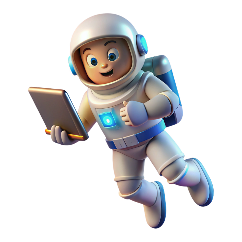 gorgeous exceptional A lone astronaut floating in space, holding a glowing tablet, starry backdrop, realistic space art style png