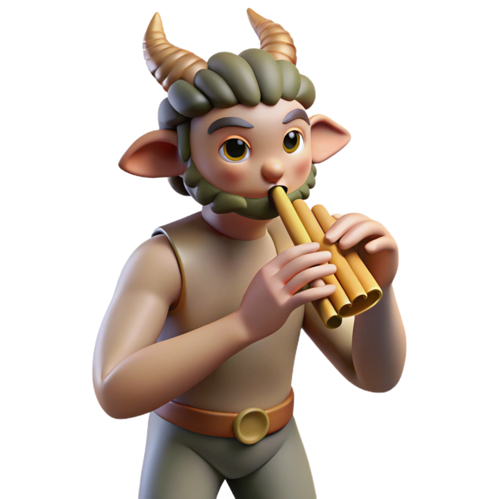 fascinating quintessential A mischievous satyr playing a pan flute in a sun drenched forest, dappled sunlight, rococo style png