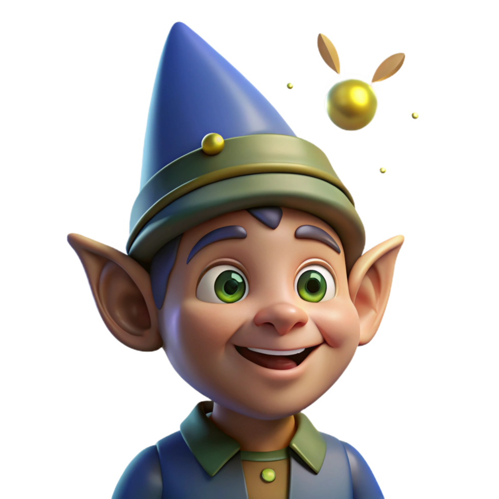celebrated baroque Portrait of a whimsical gnome with a pointed hat and mischievous grin, illuminated by the flickering light of a firefly crisp png
