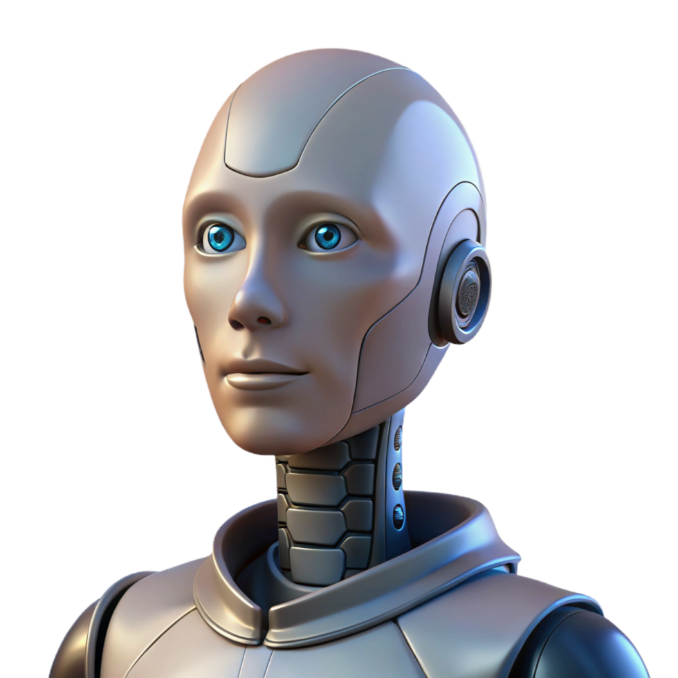 ethereal radiant A humanoid robot with intricate facial features, gazing into the distance, illuminated by a soft, ambient light, rendered in a hyperrealistic, portrait style handcrafted png
