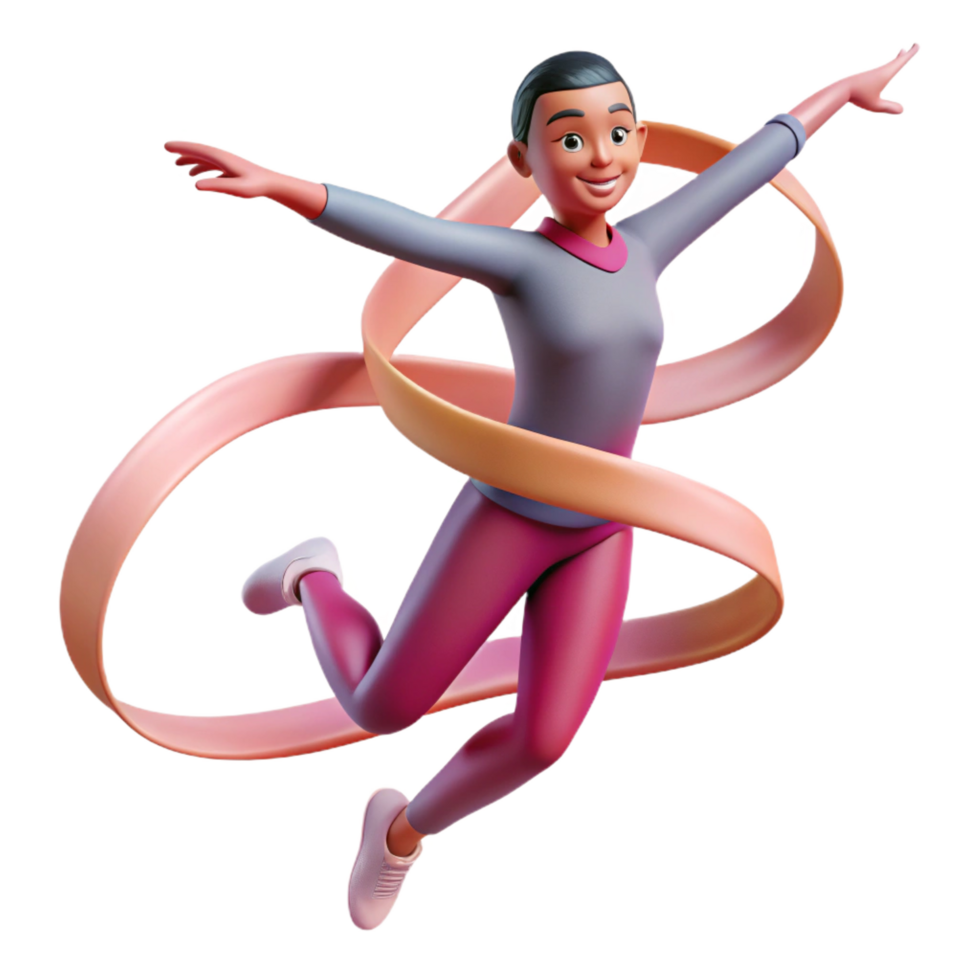 serene dreamy modern Portrait of an energetic dancer with flowing ribbons, stage lighting, contemporary dance style professional png