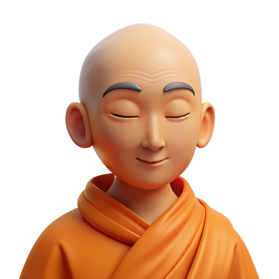 captivating standout Portrait of a serene monk in flowing orange robes, their eyes closed in meditation, lit by the soft glow of candlelight png