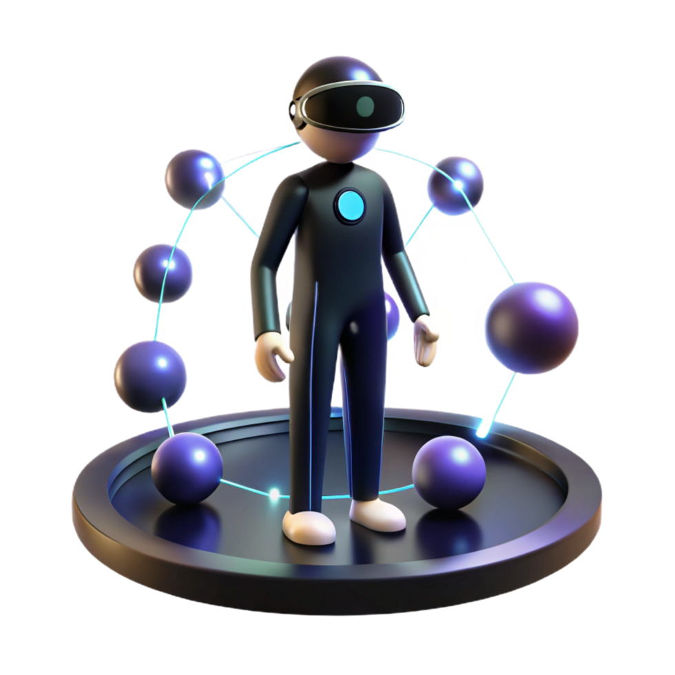 joyful alluring A lone figure in a virtual reality environment, surrounded by glowing data streams, dark, moody lighting, surreal style gallery standard png